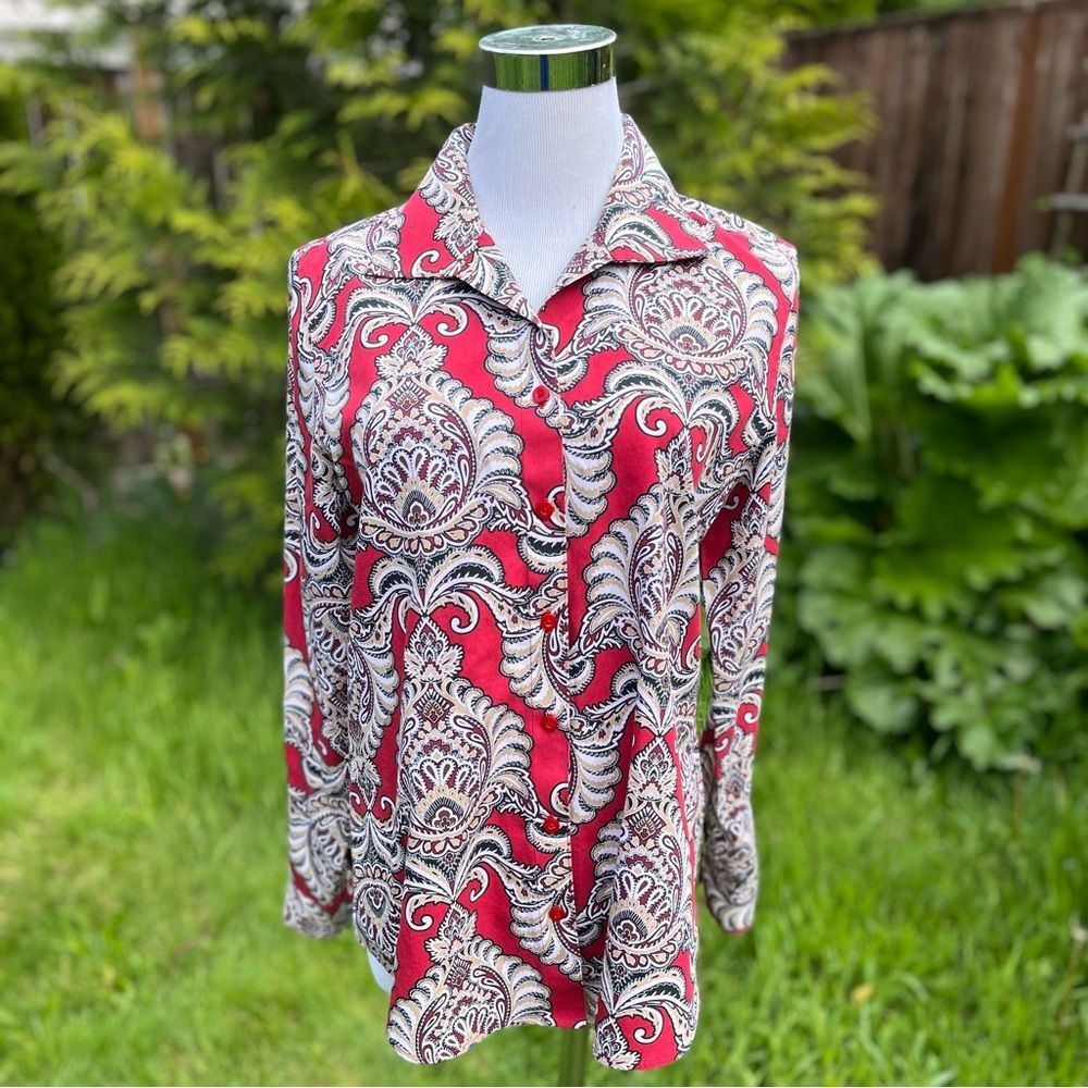 Chicos’S Effortless Marvelous Mix Rita Shirt 100% Cotton Red Paisley Sz 0 Small